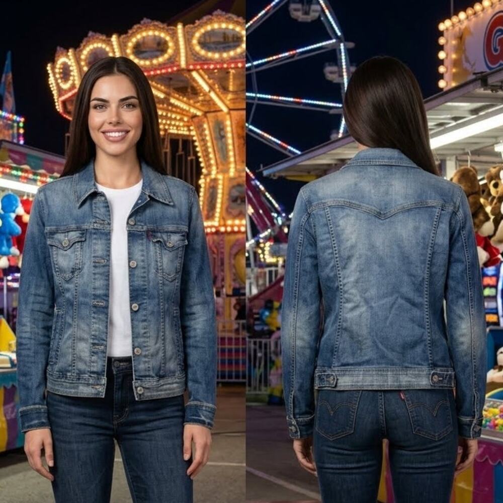 Levi's Denim Trucker Blue Jean Jacket Women's Junior's Medium Pit to Pit 18"